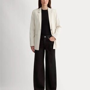 Everlane Ivory Blazer and Black Trousers Ensemble